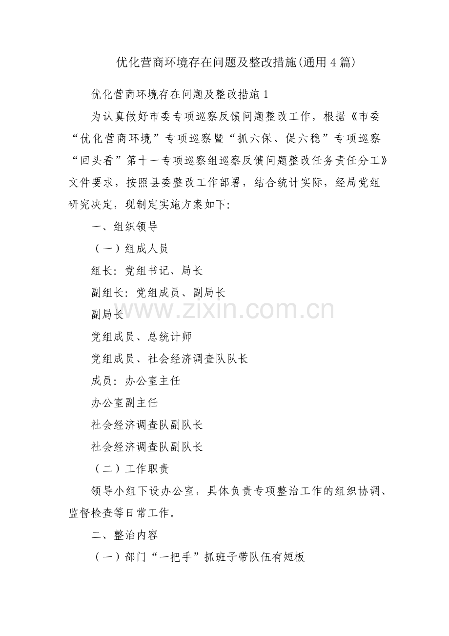 优化营商环境存在问题及整改措施(通用4篇).pdf_第1页