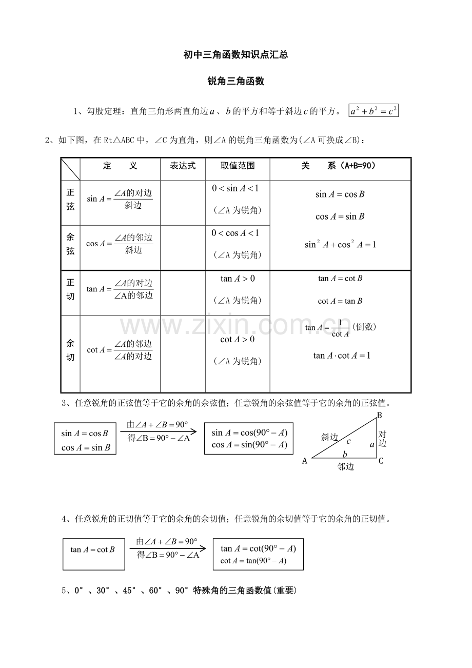 初中三角函数知识点汇总.doc_第1页