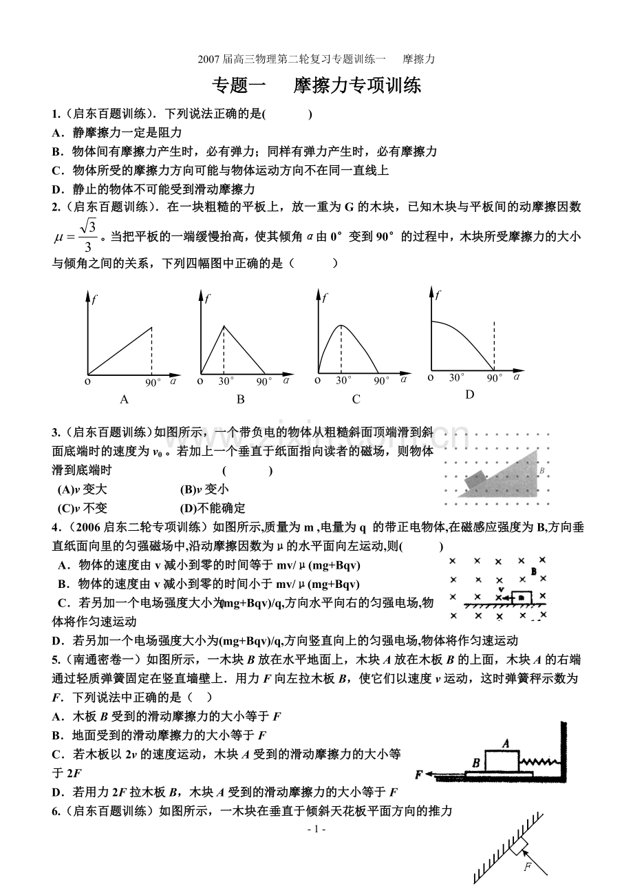 专题一摩擦力专项训练.doc_第1页