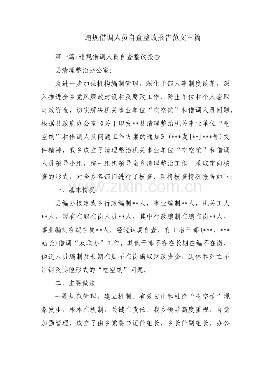 违规借调人员自查整改报告范文三篇.pdf_第1页