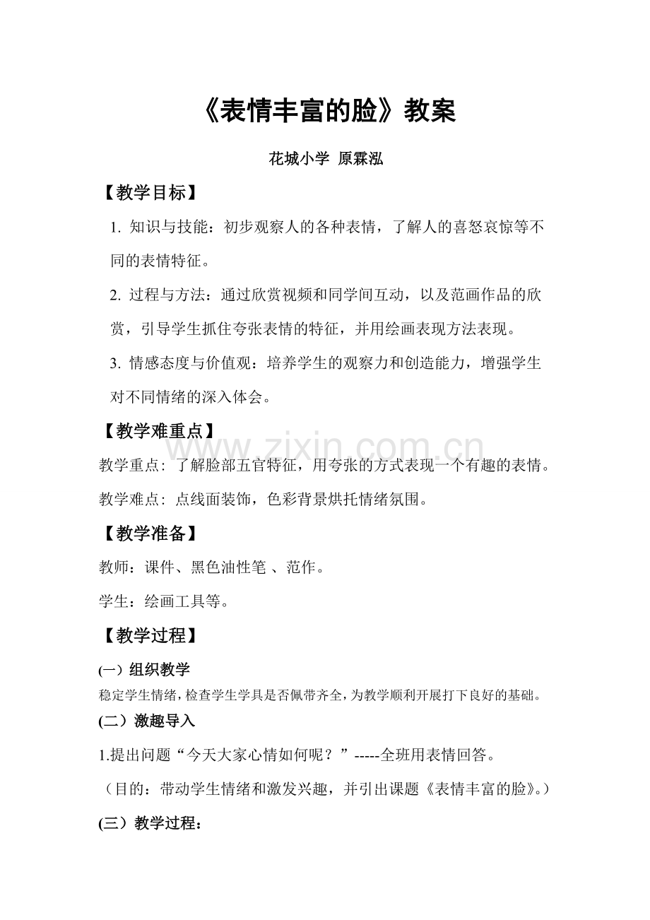 表情丰富的脸--教案.doc_第1页