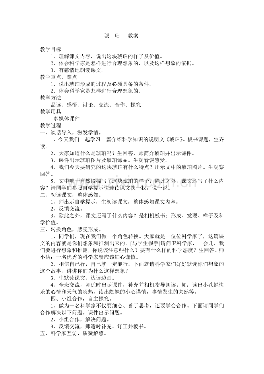 琥珀文本教学设计.doc_第1页