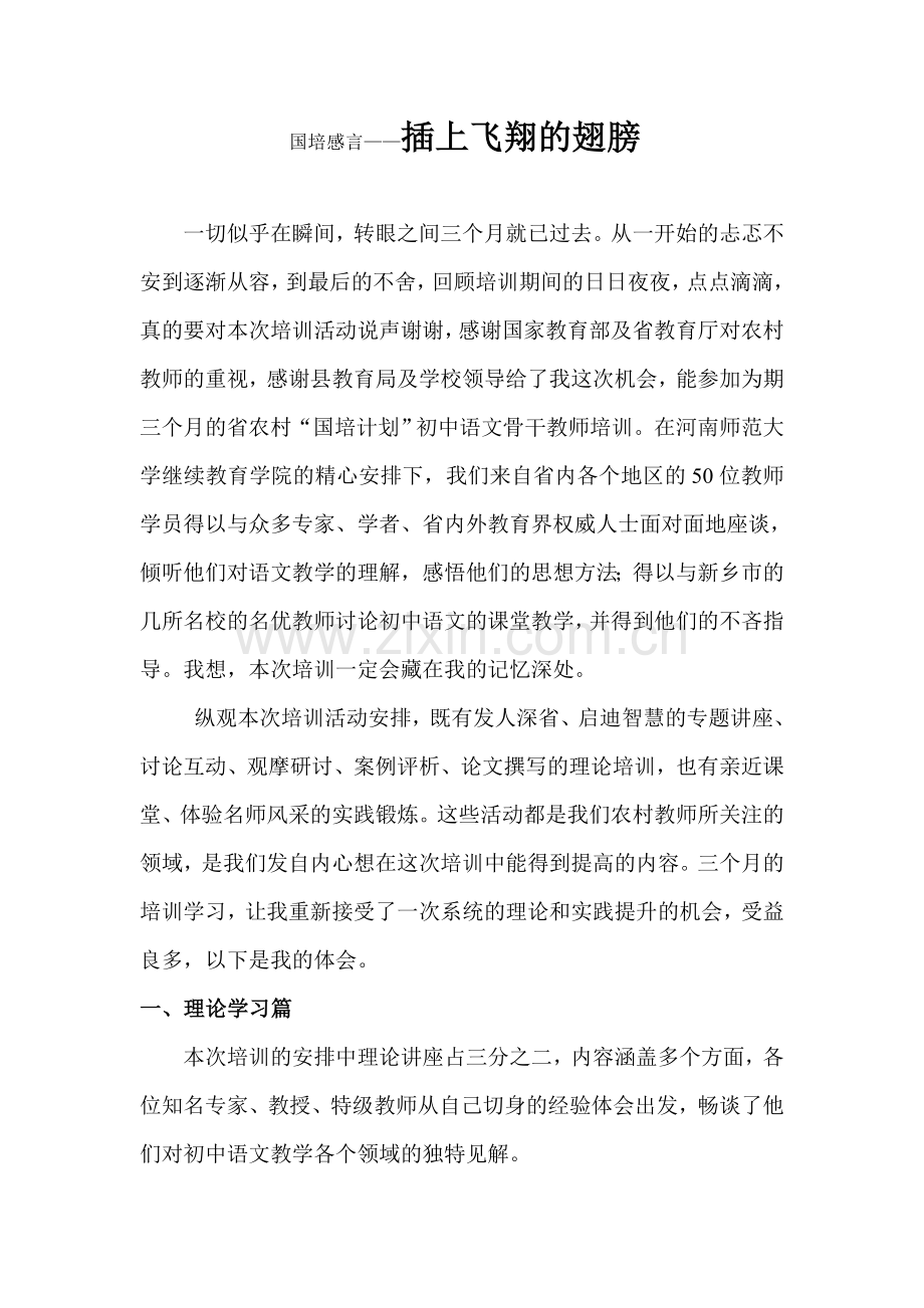 国培感言——插上飞翔的翅膀.doc_第1页