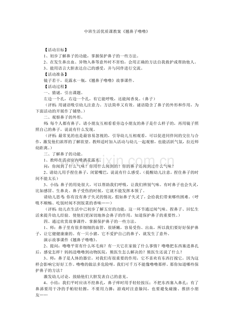 优质课教案《翘鼻子噜噜》.doc_第1页