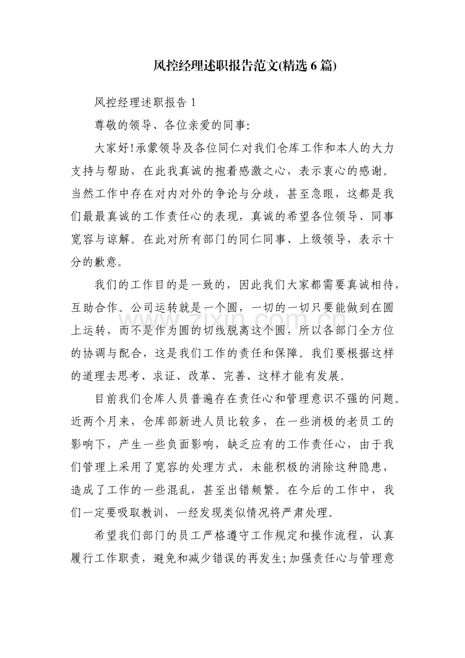 风控经理述职报告范文(6篇).pdf_第1页
