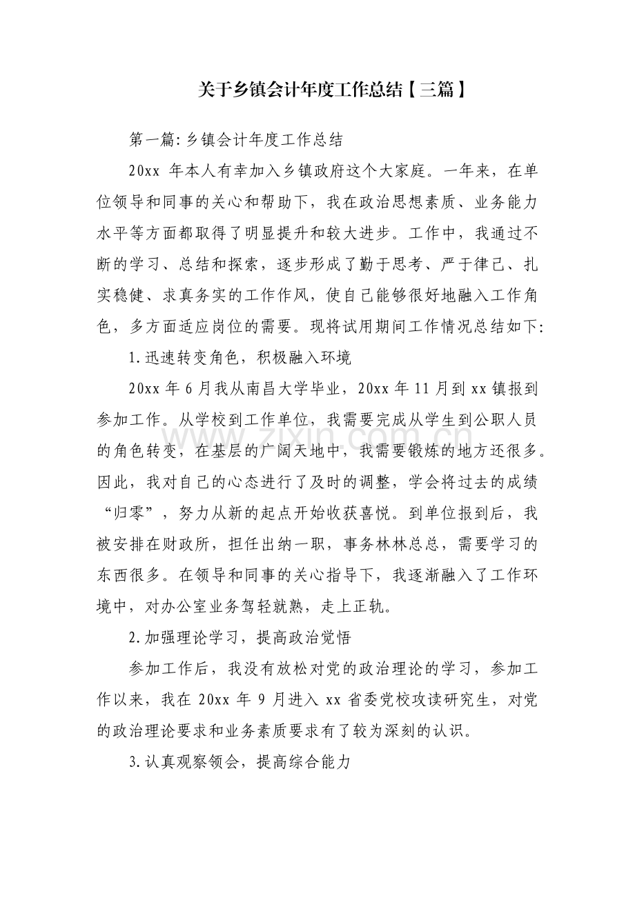 关于乡镇会计年度工作总结【三篇】.pdf_第1页