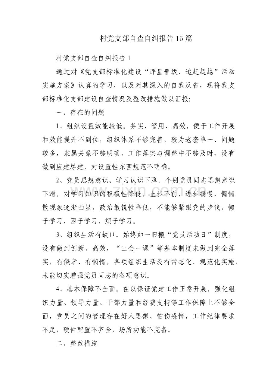 村党支部自查自纠报告15篇.pdf_第1页