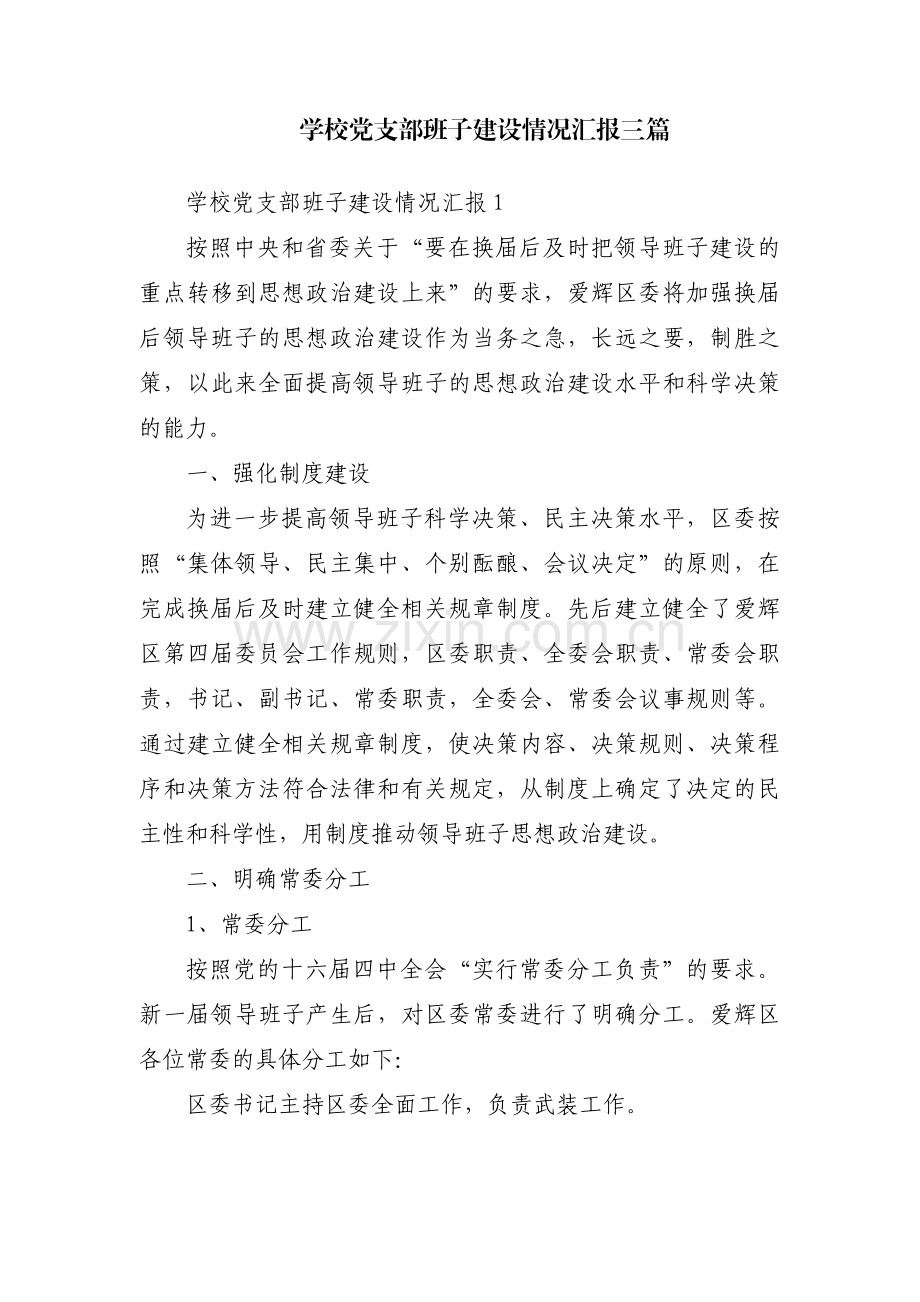 学校党支部班子建设情况汇报三篇.pdf_第1页