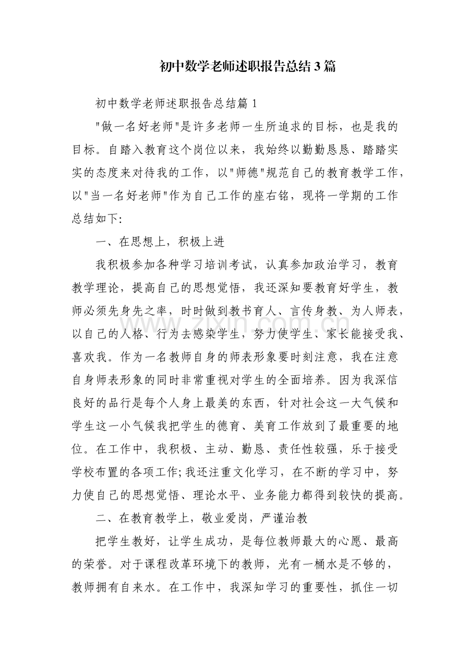初中数学老师述职报告总结3篇.pdf_第1页