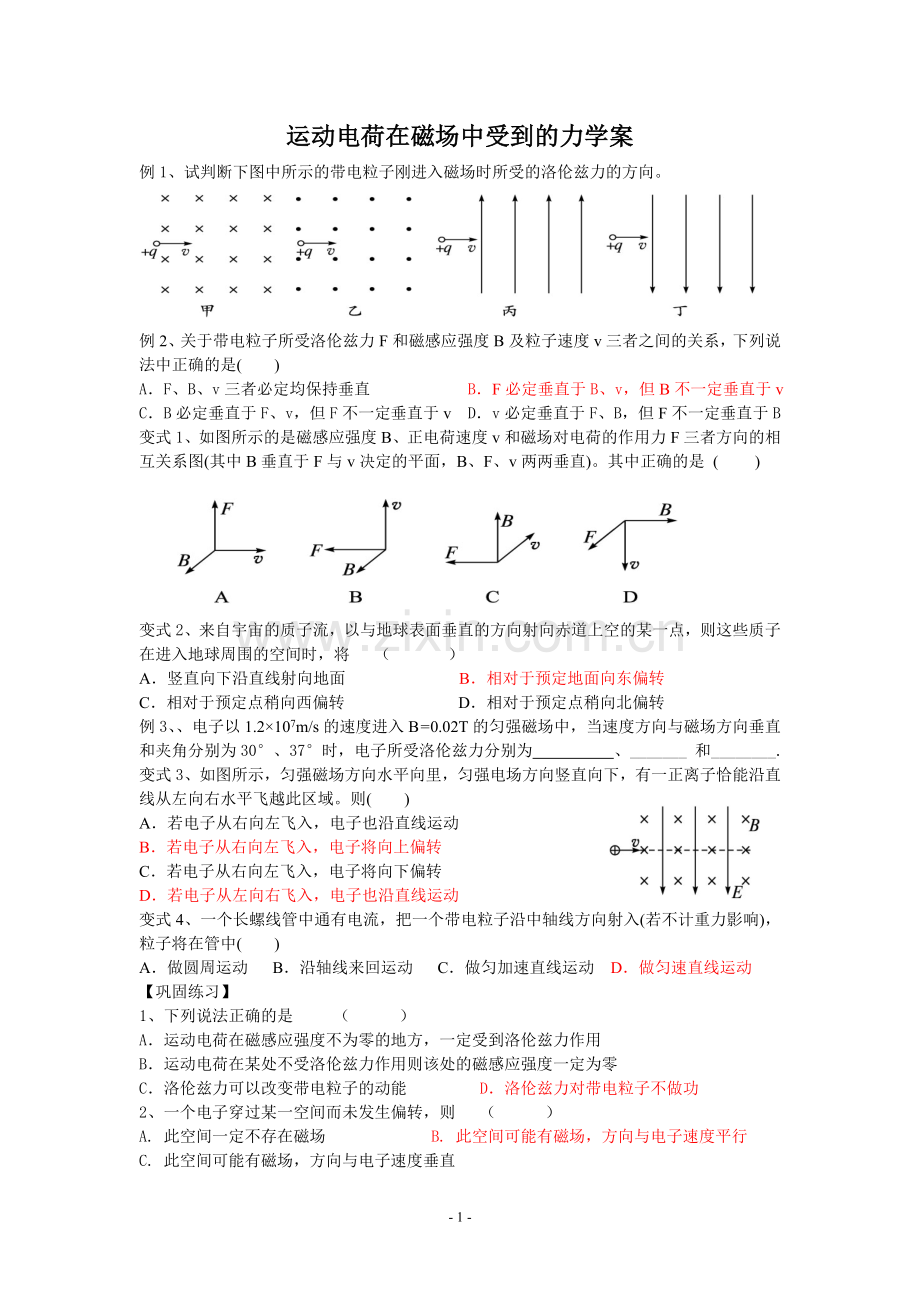 玉潭中学用运动电荷在磁场中受到的力.doc_第1页
