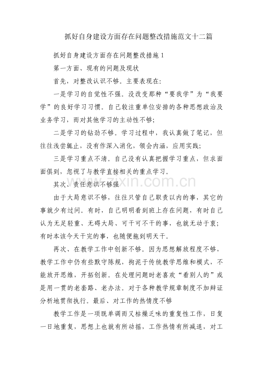 抓好自身建设方面存在问题整改措施范文十二篇.pdf_第1页