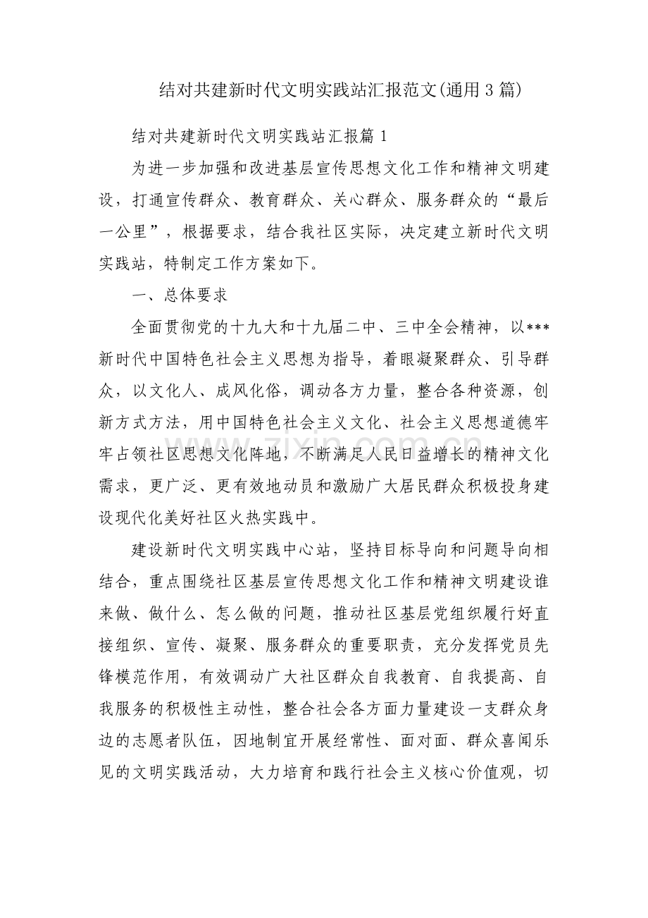 结对共建新时代文明实践站汇报范文(通用3篇).pdf_第1页