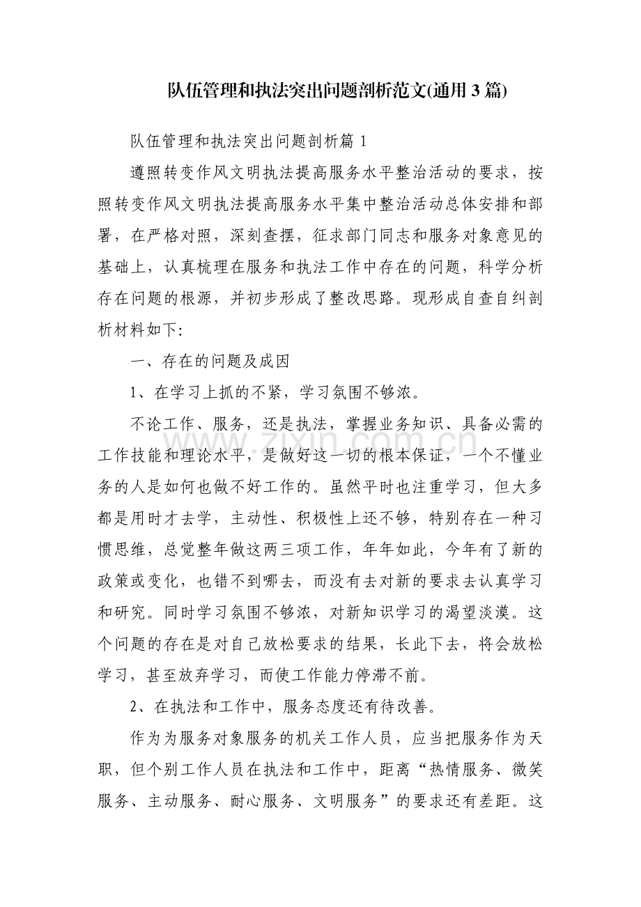 队伍管理和执法突出问题剖析范文(通用3篇).pdf_第1页