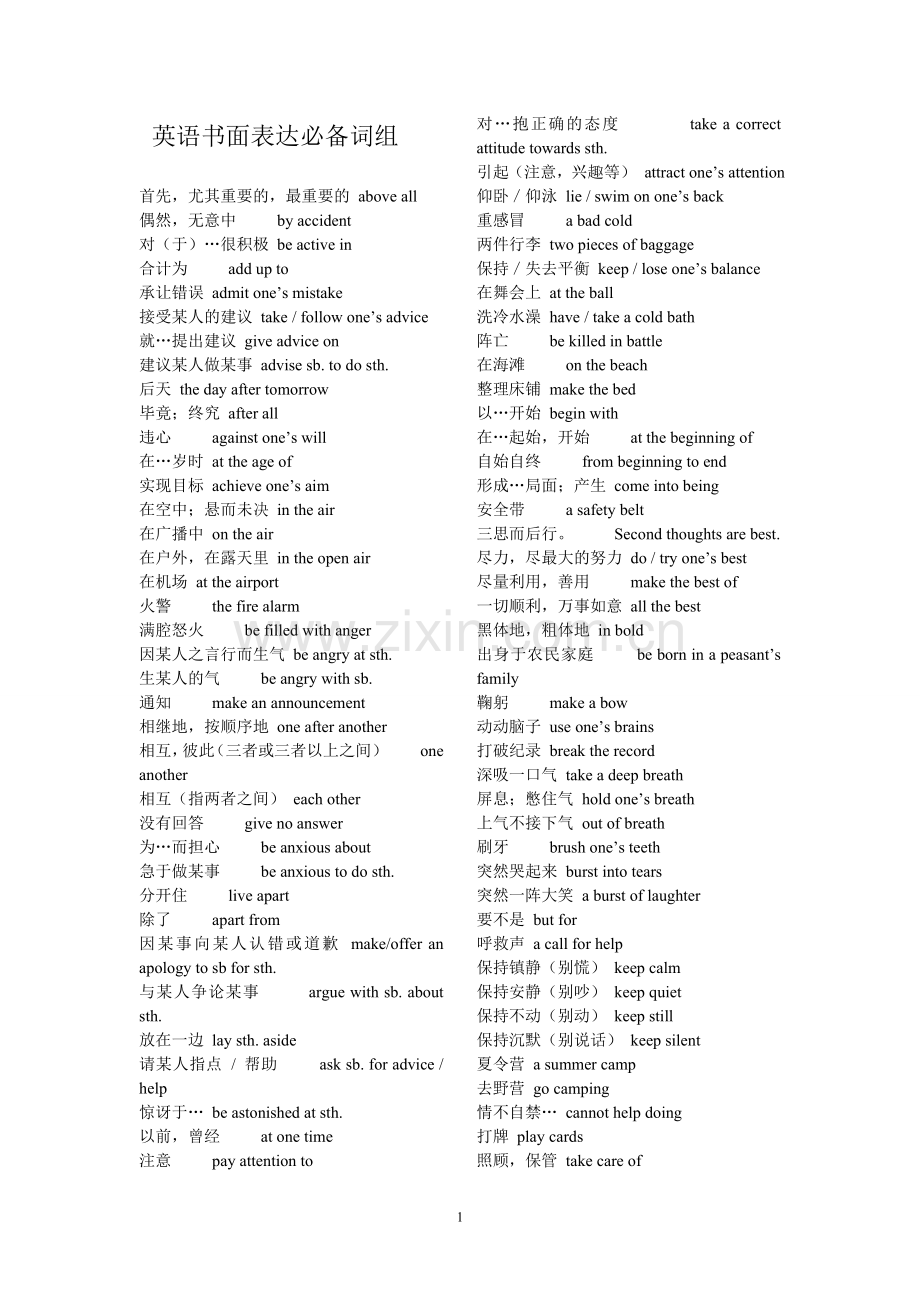 高三英语书面表达必备词组.doc_第1页