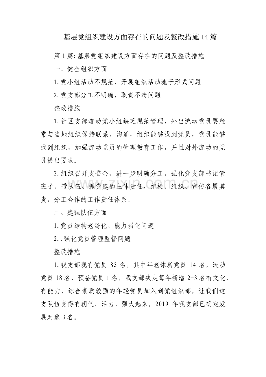 基层党组织建设方面存在的问题及整改措施14篇.pdf_第1页