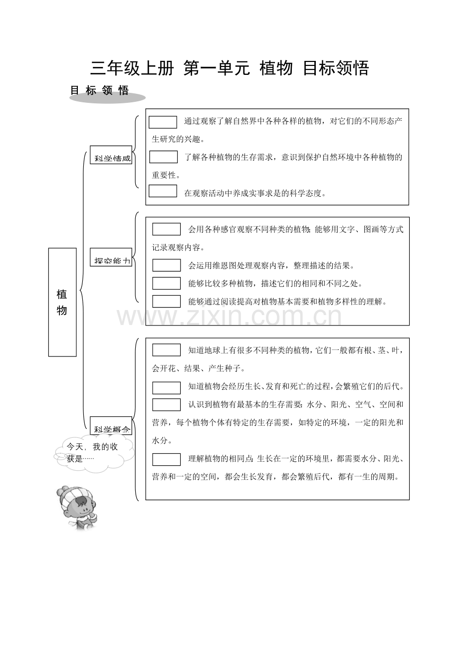 三年级上册第一单元植物目标领悟.doc_第1页