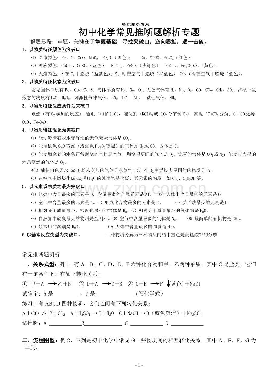 初中化学常见推断题解析专题.doc_第1页
