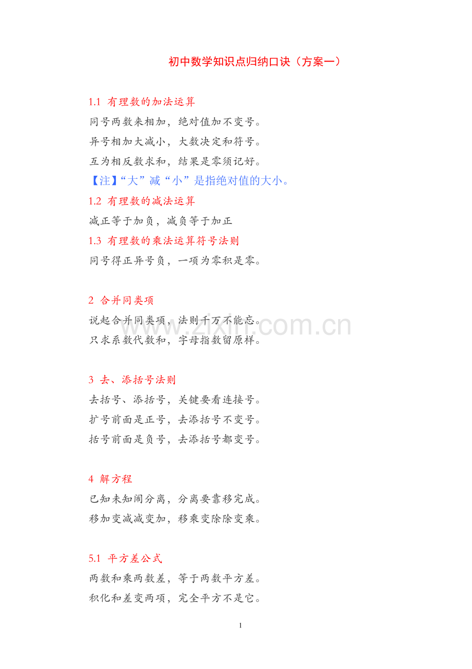 初中数学知识点归纳口诀.doc_第1页