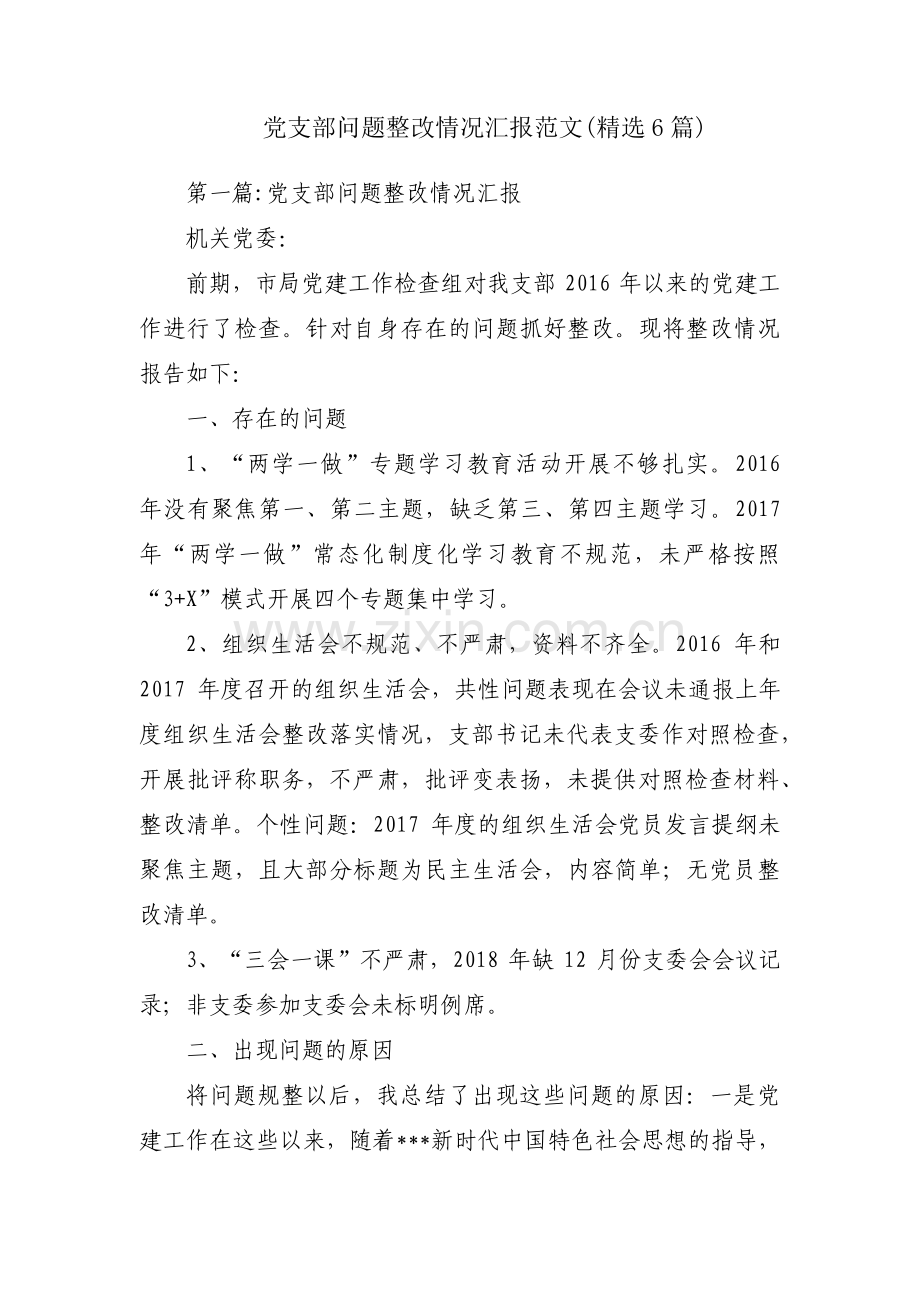 党支部问题整改情况汇报范文(6篇).pdf_第1页