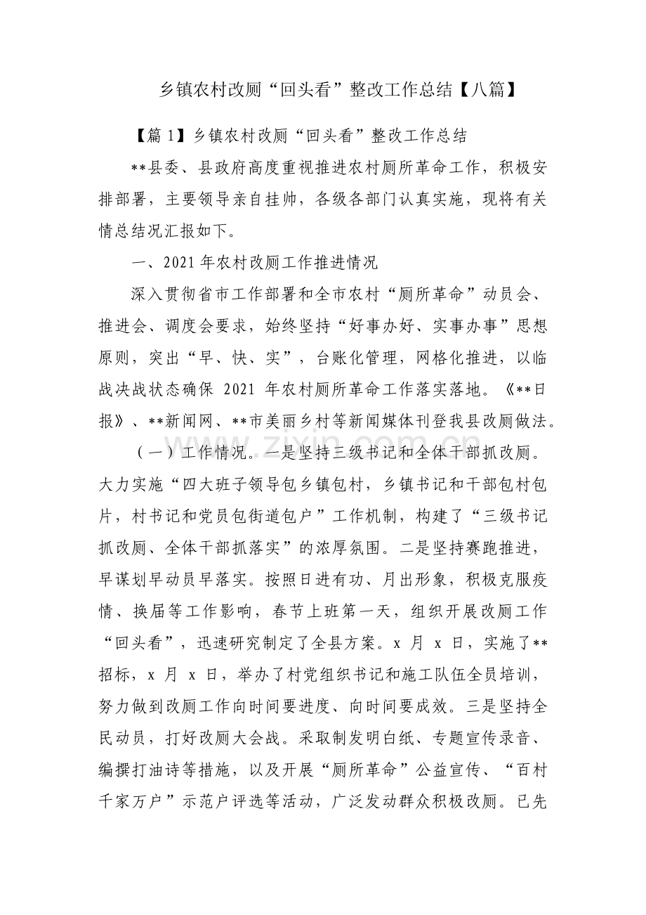 乡镇农村改厕“回头看”整改工作总结【八篇】.pdf_第1页