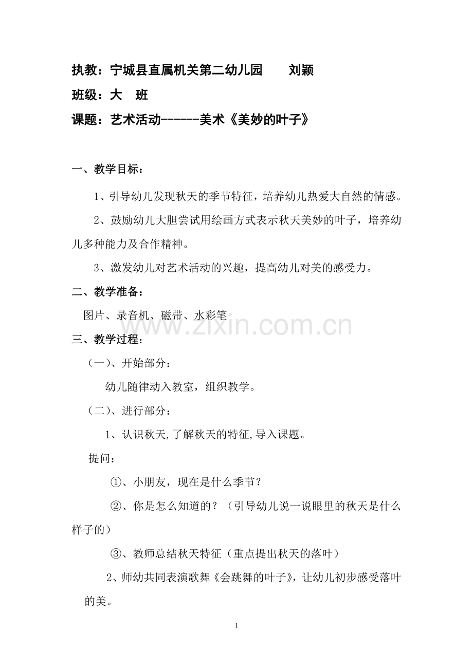 教案--美妙的叶子.doc_第1页