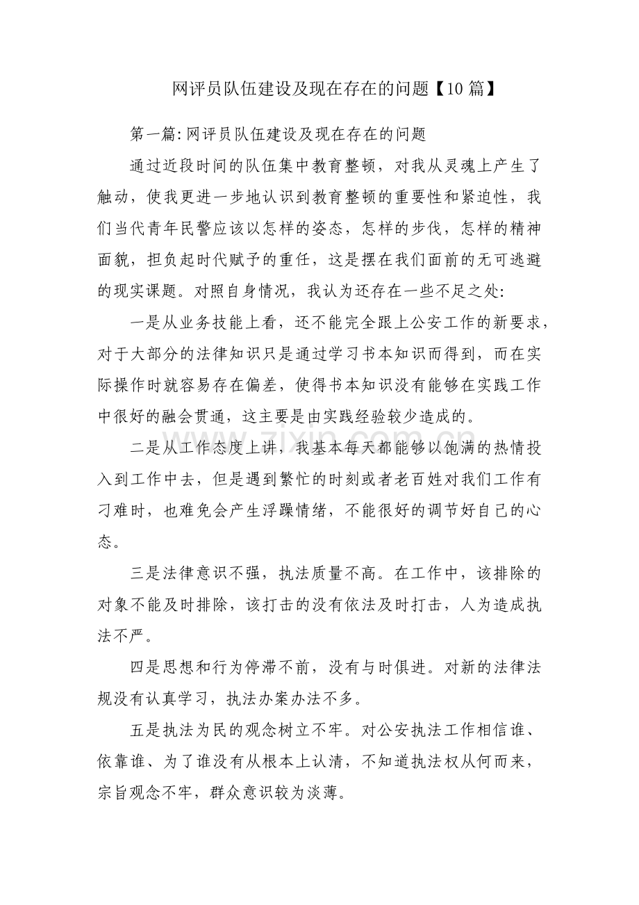 网评员队伍建设及现在存在的问题【10篇】.pdf_第1页