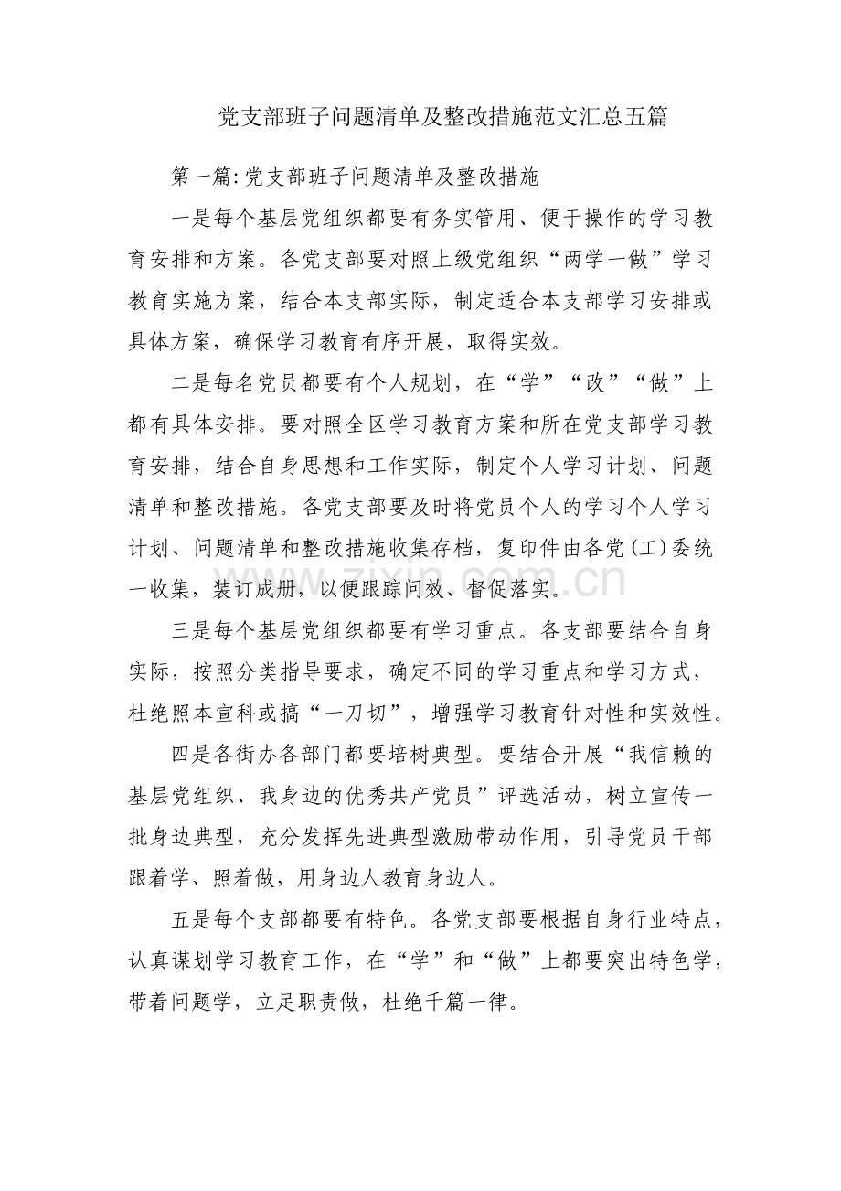 党支部班子问题清单及整改措施范文汇总五篇.pdf_第1页