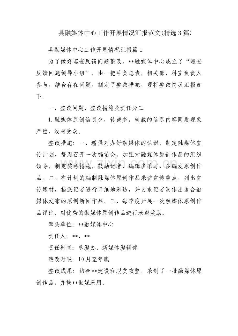 县融媒体中心工作开展情况汇报范文(3篇).pdf_第1页