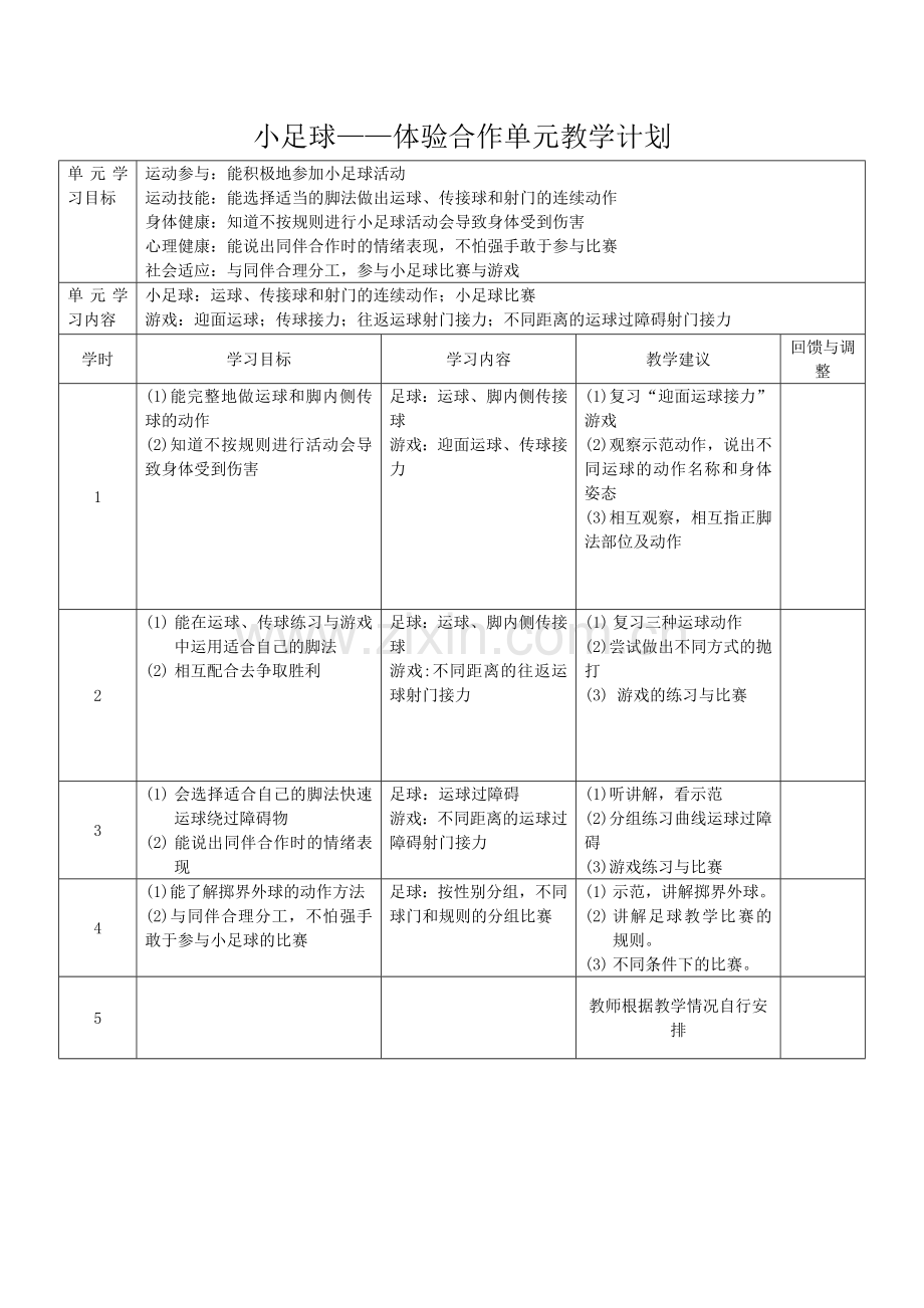 小足球——体验合作单元教学计划.docx_第1页