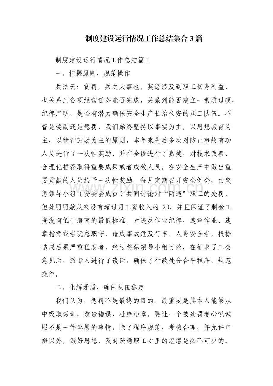 制度建设运行情况工作总结集合3篇.pdf_第1页