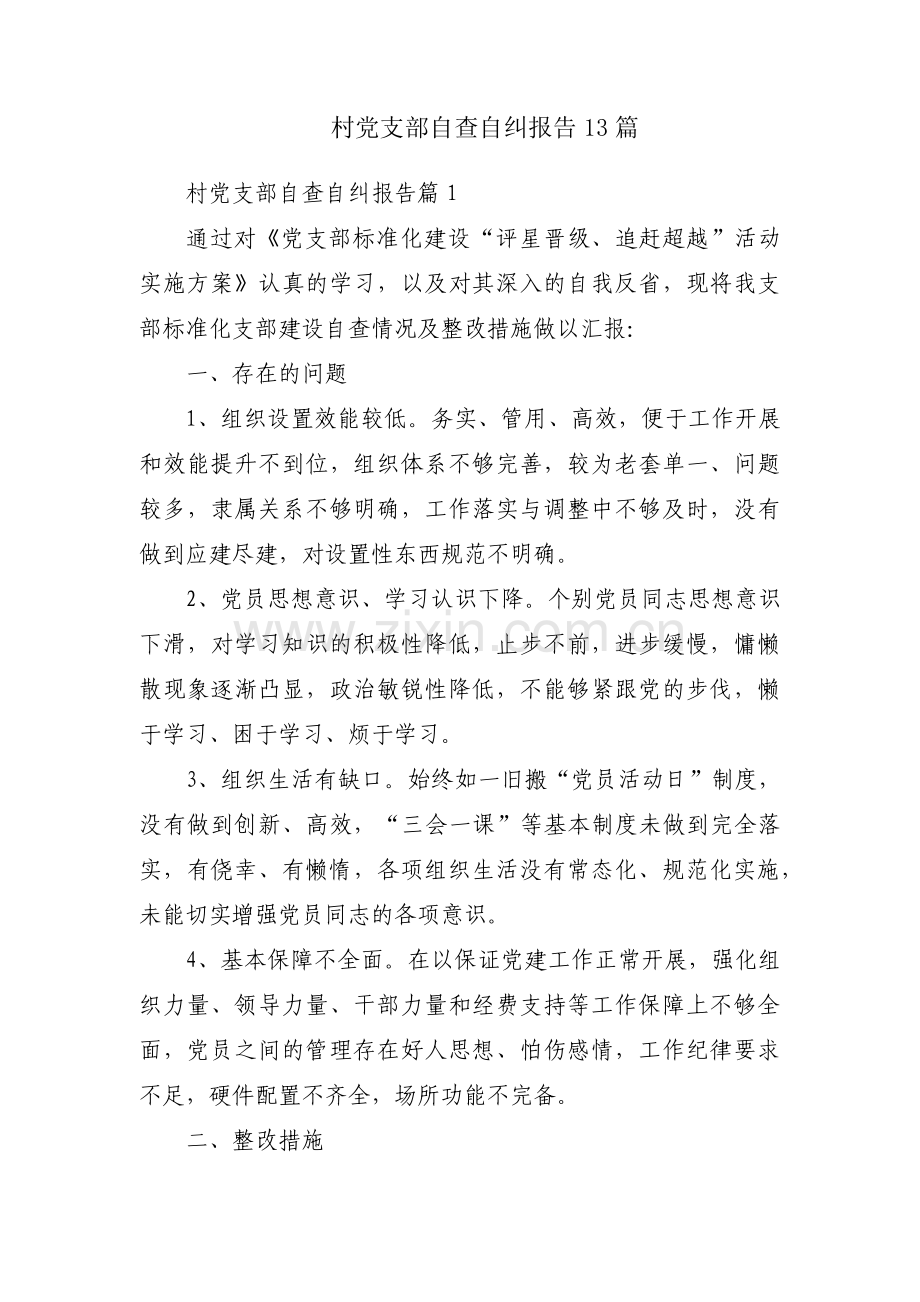 村党支部自查自纠报告13篇.pdf_第1页