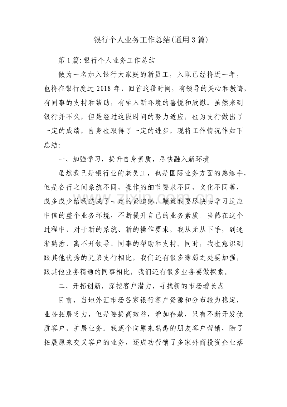 银行个人业务工作总结(通用3篇).pdf_第1页