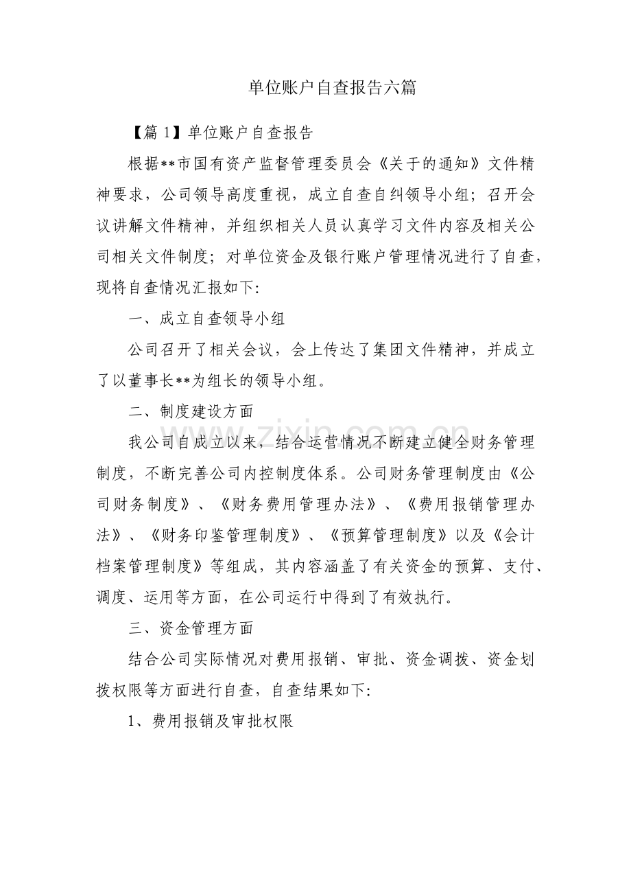 单位账户自查报告六篇.pdf_第1页