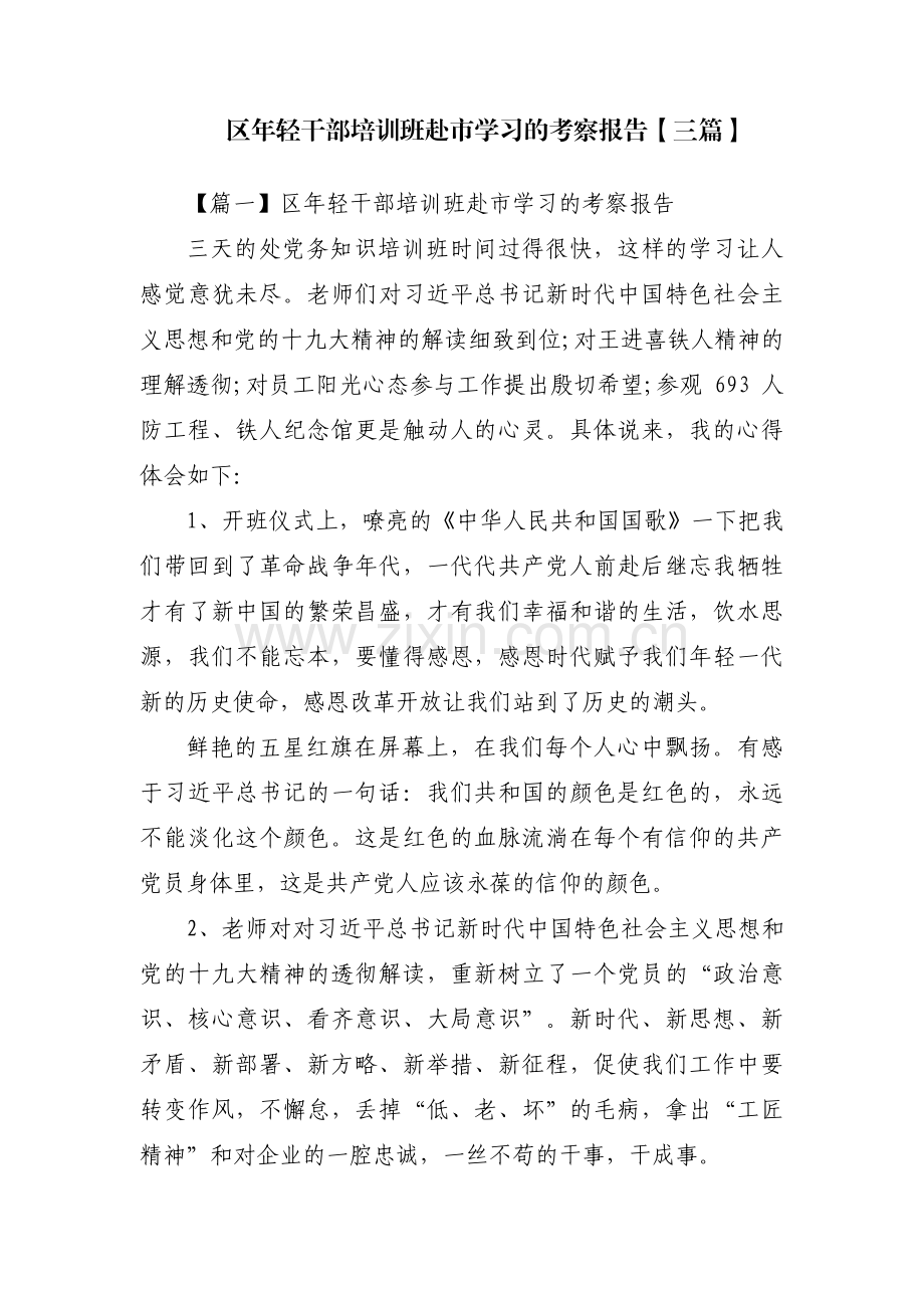 区年轻干部培训班赴市学习的考察报告【三篇】.pdf_第1页