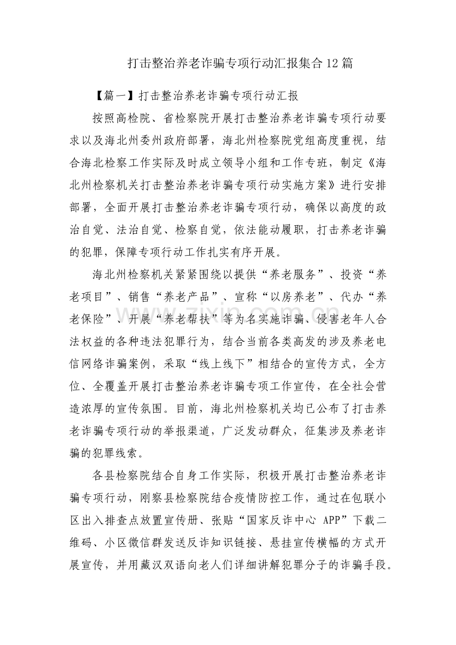 打击整治养老诈骗专项行动汇报集合12篇.pdf_第1页