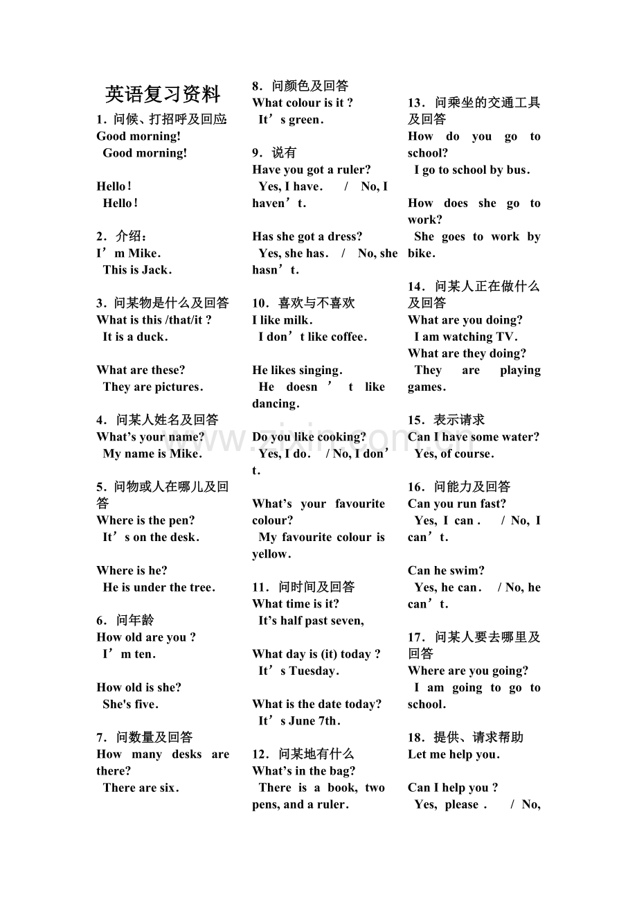 小学复习资料——句型.doc_第1页