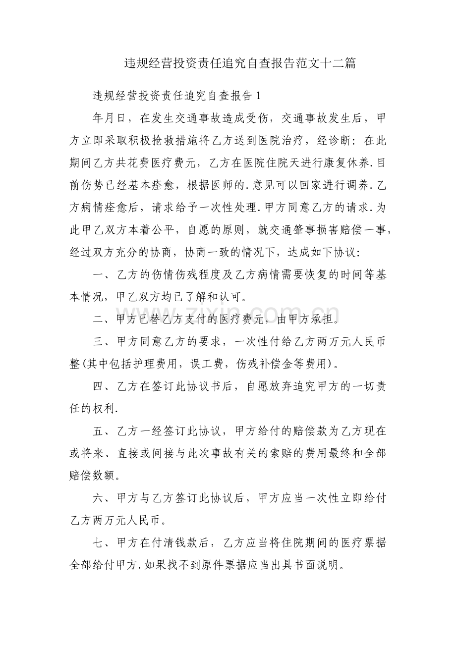 违规经营投资责任追究自查报告范文十二篇.pdf_第1页