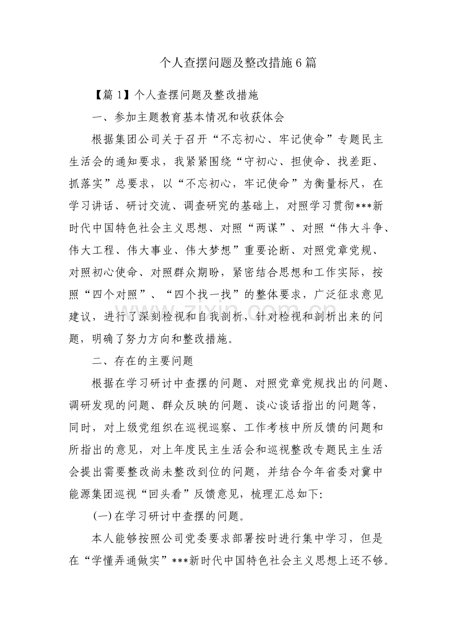 个人查摆问题及整改措施6篇.pdf_第1页