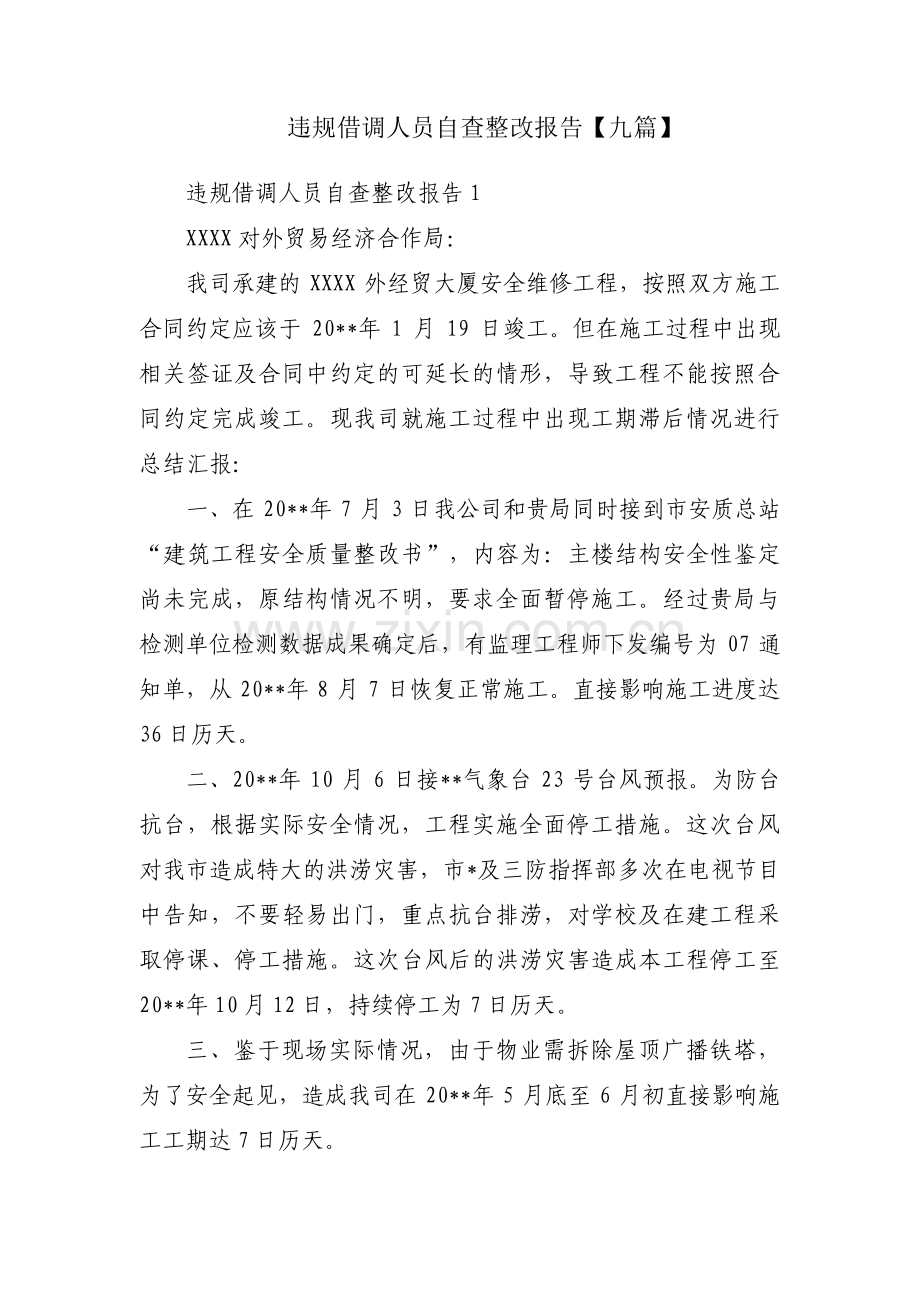 违规借调人员自查整改报告【九篇】.pdf_第1页