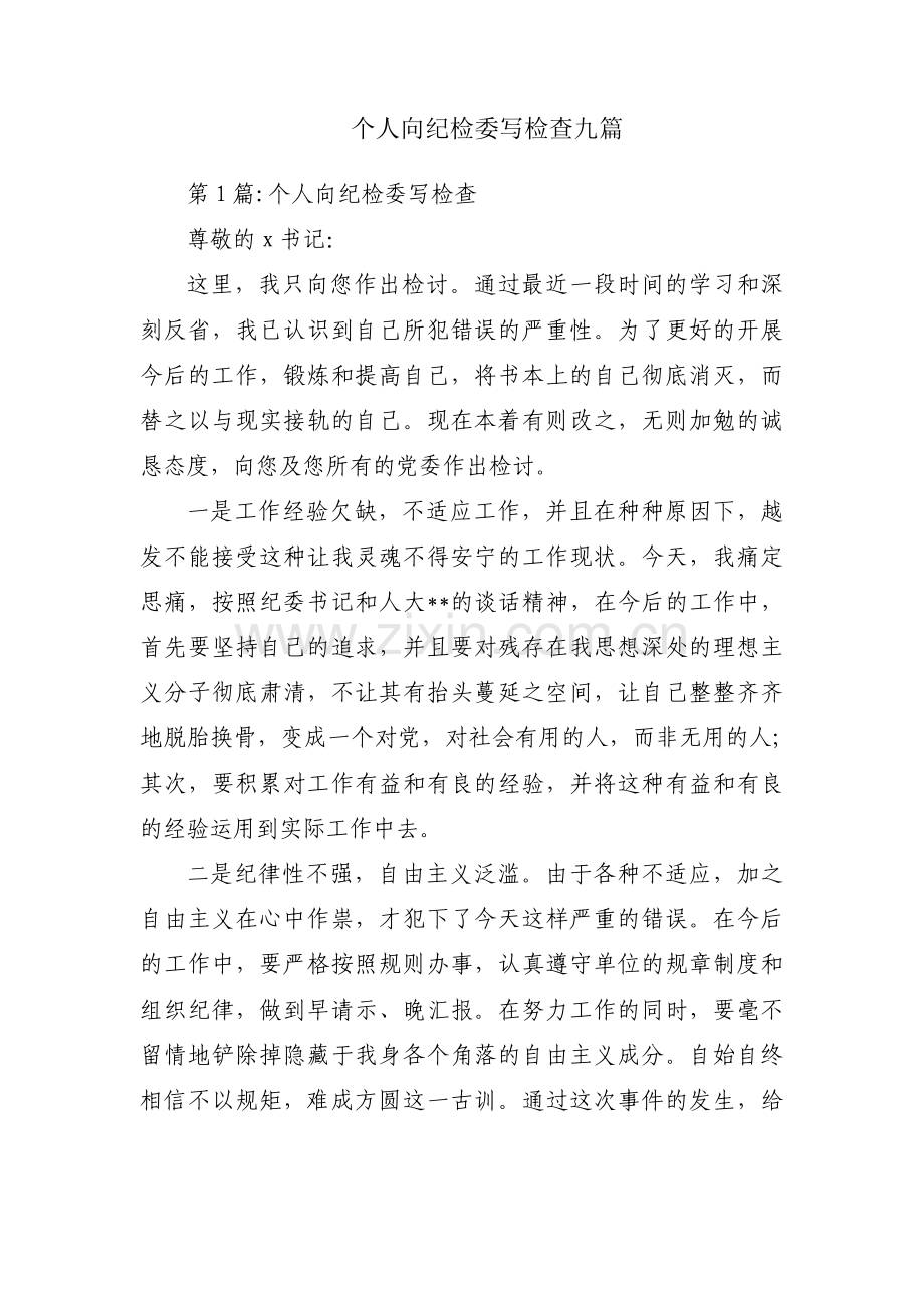 个人向纪检委写检查九篇.pdf_第1页
