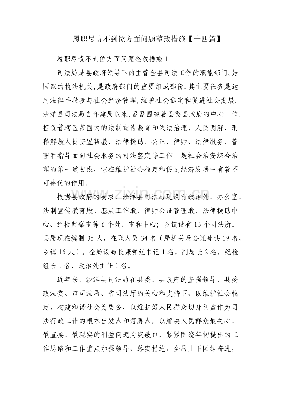履职尽责不到位方面问题整改措施【十四篇】.pdf_第1页