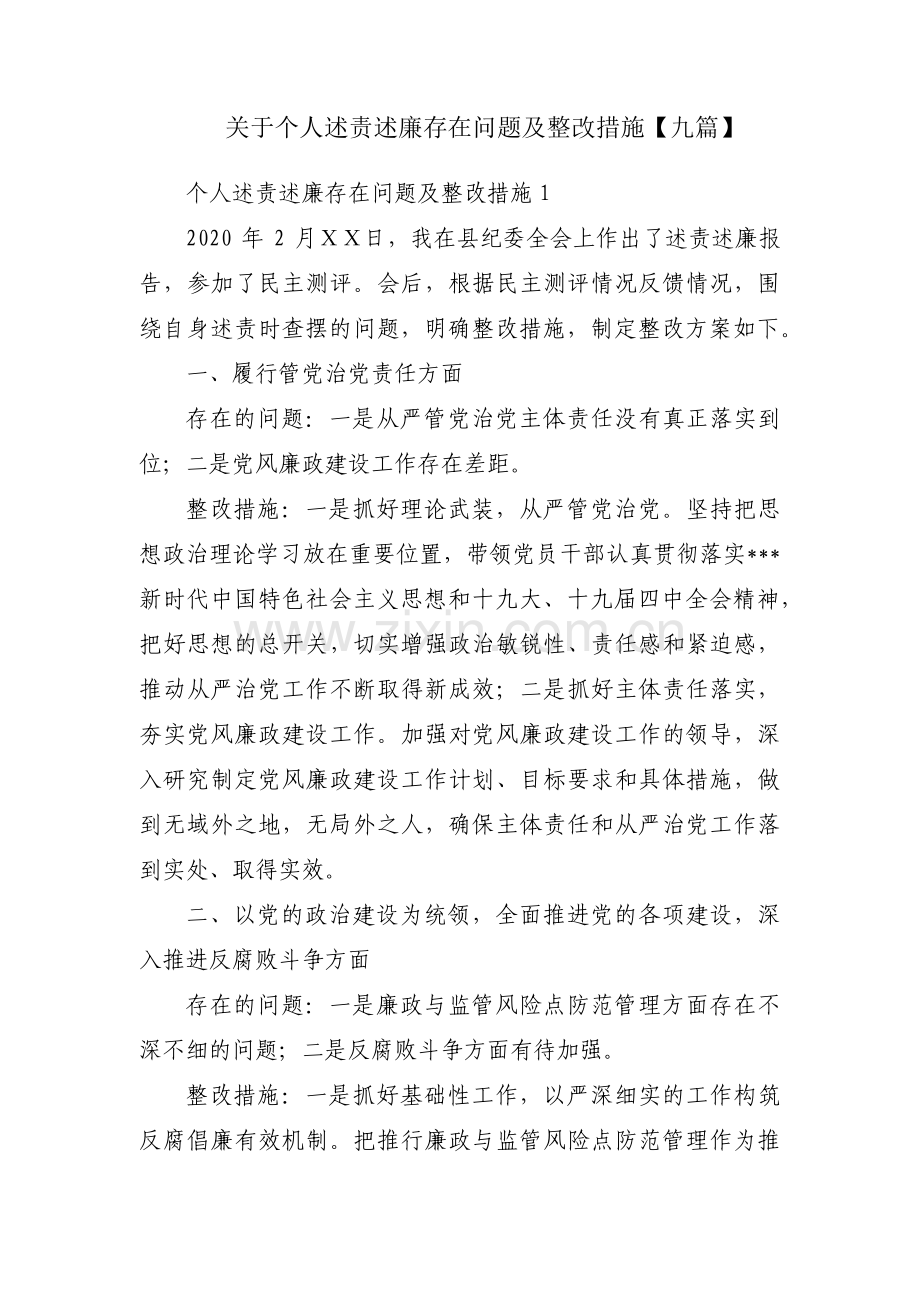 关于个人述责述廉存在问题及整改措施【九篇】.pdf_第1页