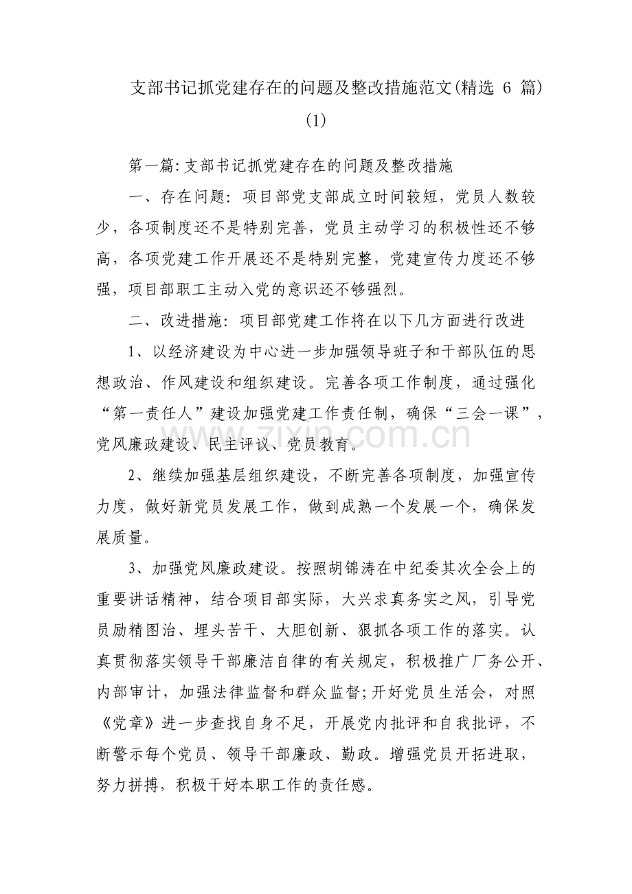 支部书记抓党建存在的问题及整改措施范文(6篇) (1).pdf_第1页