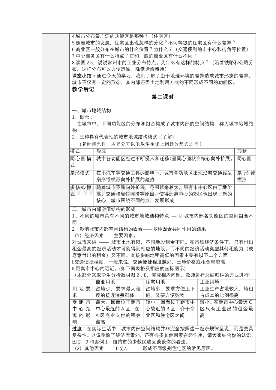 【作业表单】基于新课标的教学内容取舍-高中地理-城市内部空间结构.docx_第2页