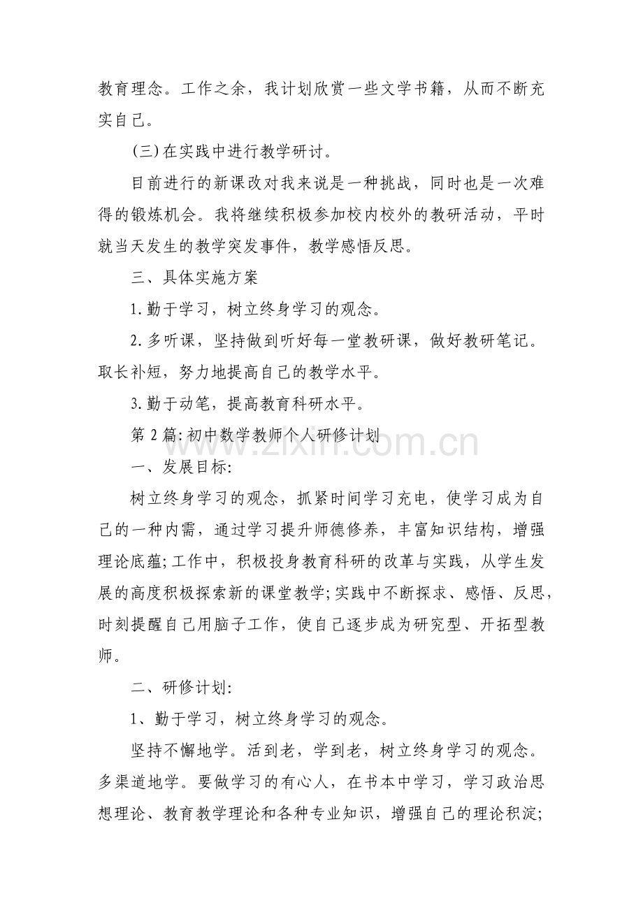 初中数学教师个人研修计划(通用3篇).pdf_第2页