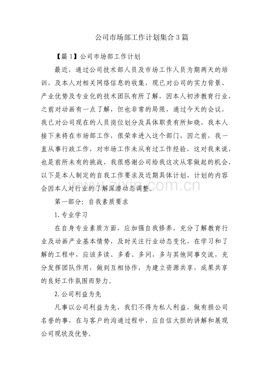 公司市场部工作计划集合3篇.pdf_第1页
