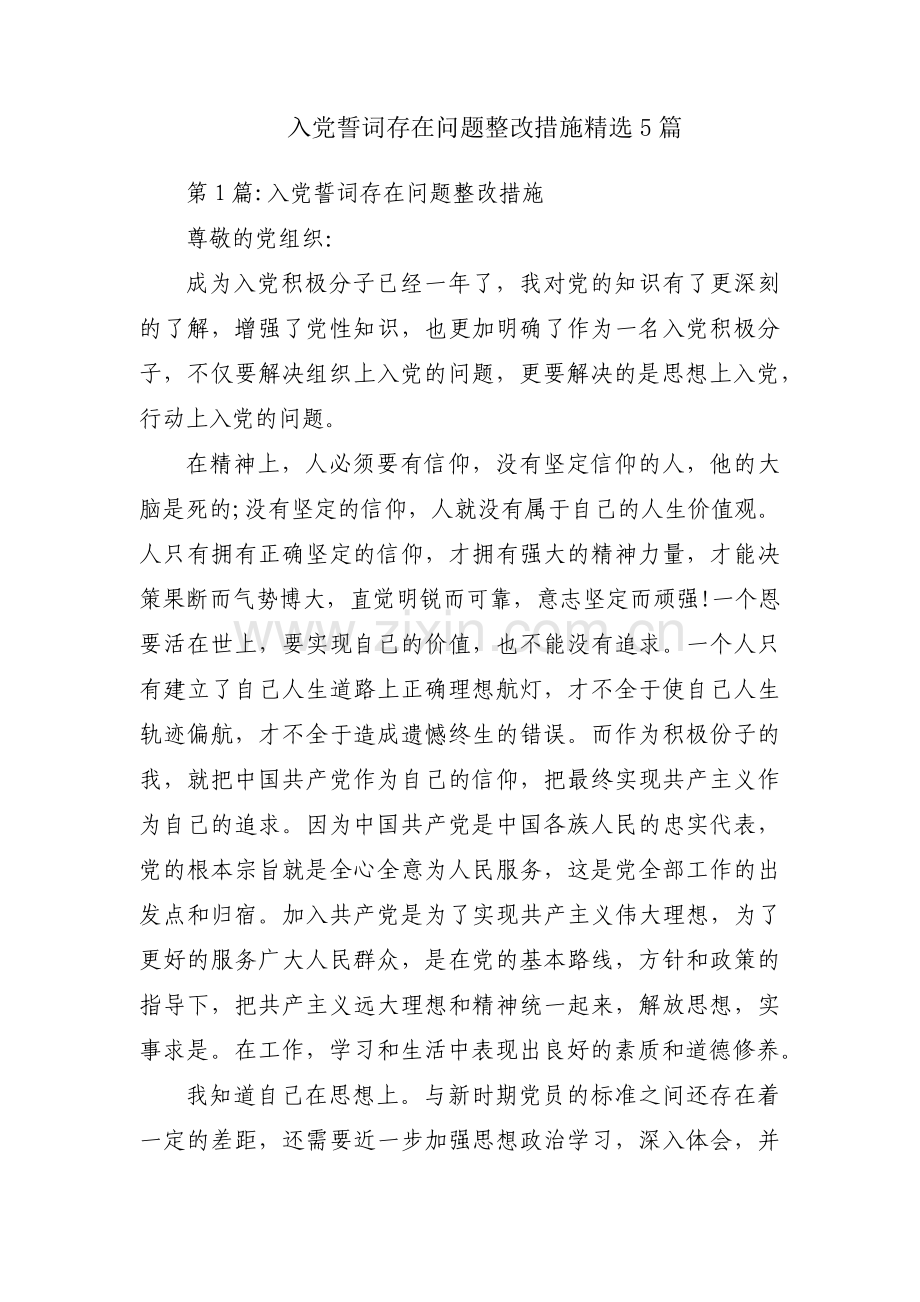 入党誓词存在问题整改措施5篇.pdf_第1页