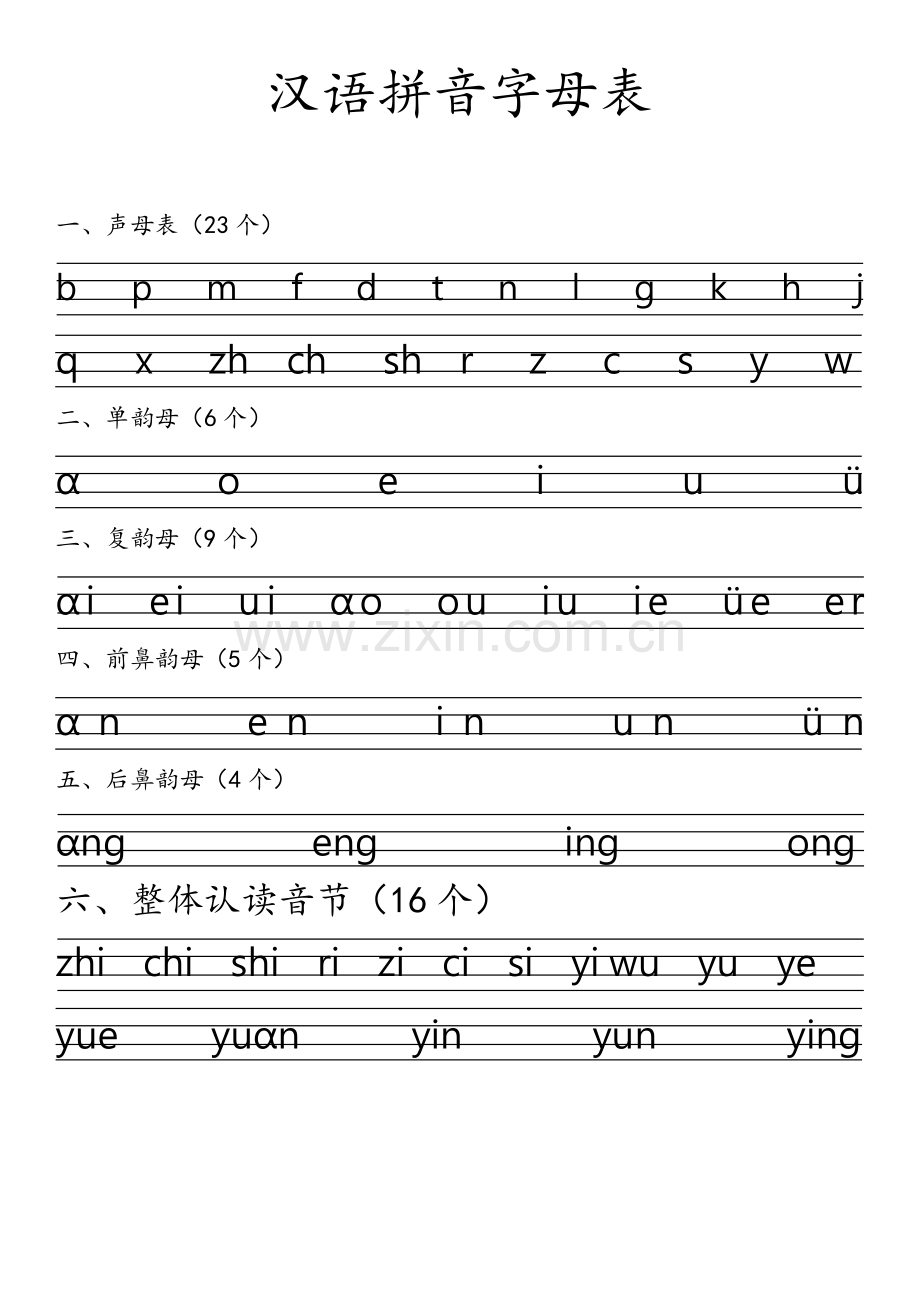 汉语拼音字母表——直接打印版.doc_第1页