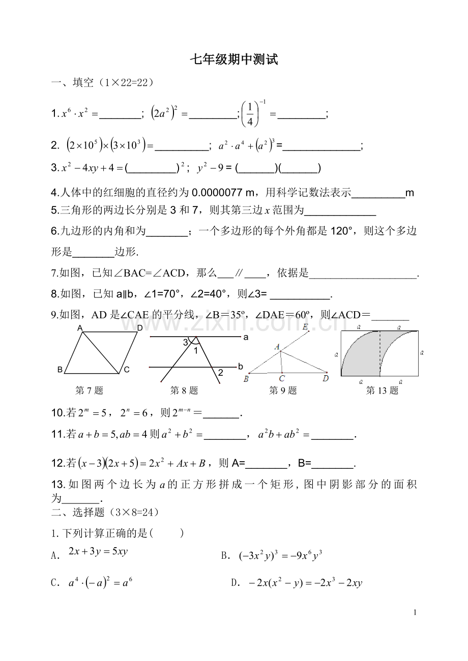七年级下期中考试复习卷.doc_第1页