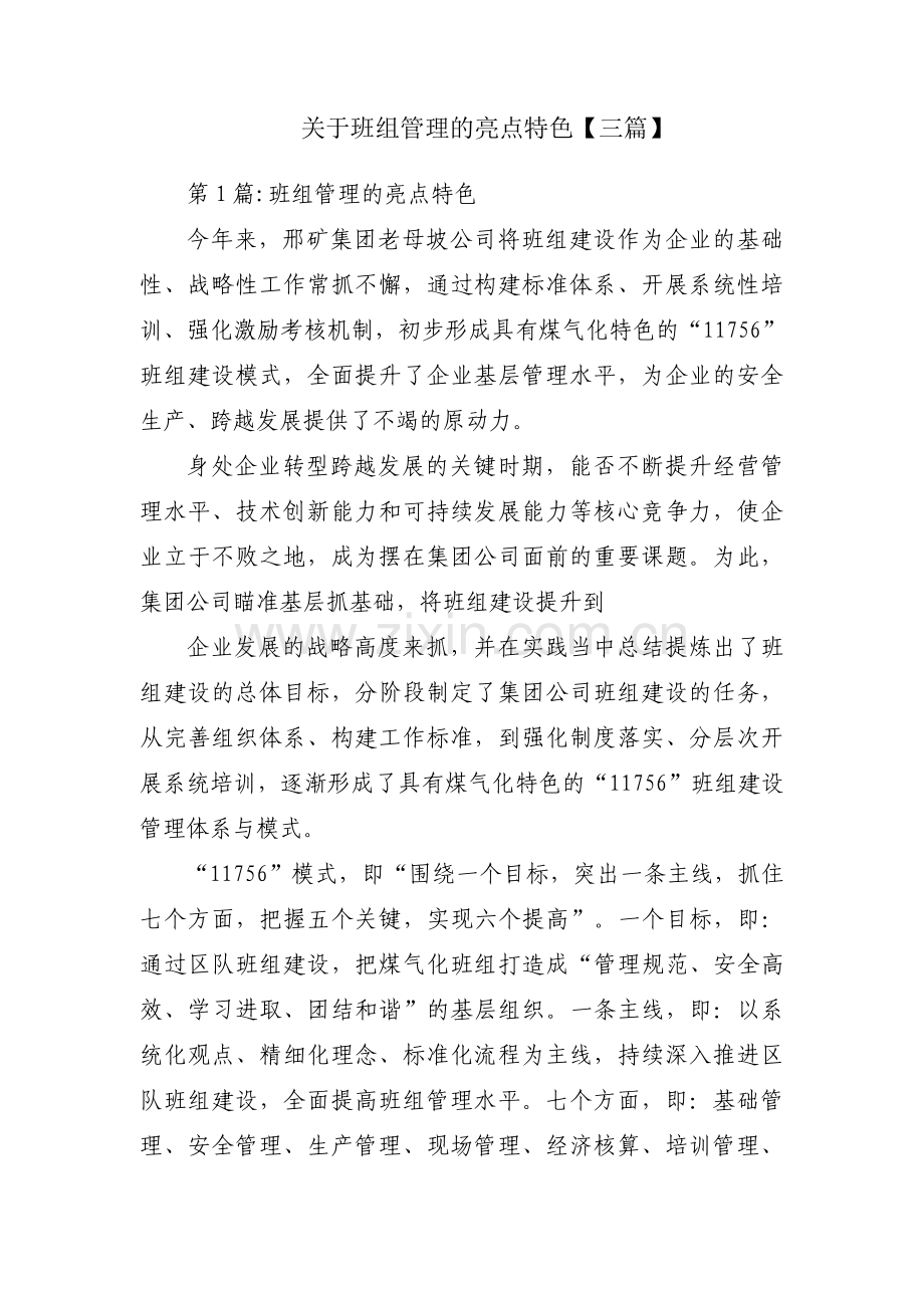 关于班组管理的亮点特色【三篇】.pdf_第1页